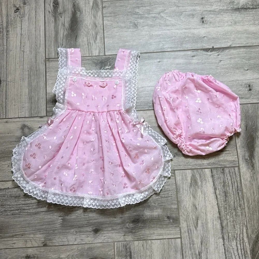 MSJ Kids Girls Lace Floral Jumper Dress With Cloth Undergarment Set Pink 6-9M